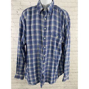 Rugged Point Authentic Blue White Plaid Knit Long Sleeve Plaid Button Up XL